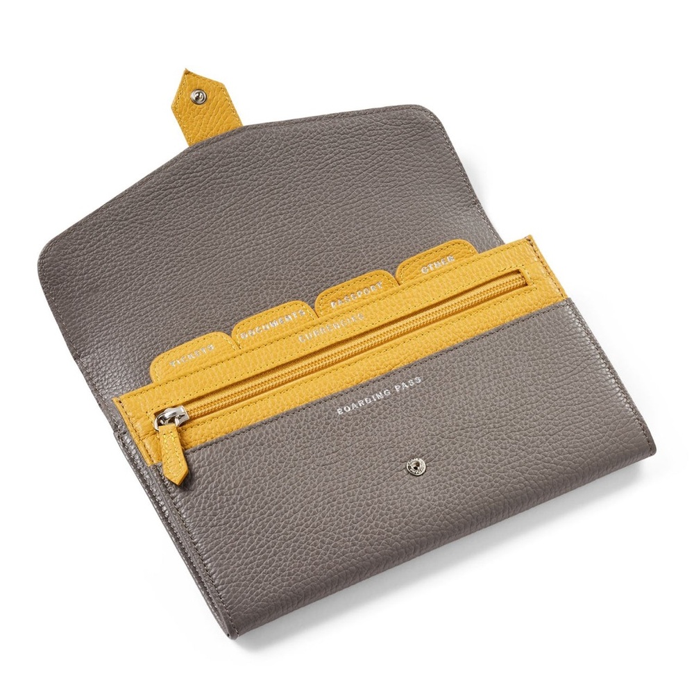 Fabrino Genuine Leather Classic Travel Wallet Organizer Grey & Yellow Designer